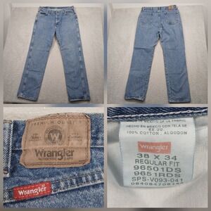 Wrangler Authentic Jeans Men's 38x34 Blue Denim Regular Fit Made in Mexico